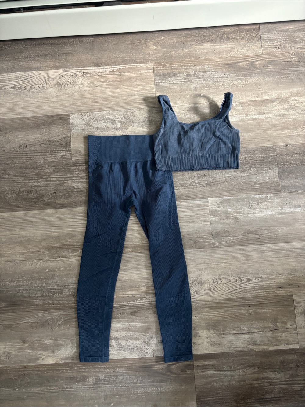 JoyLab Navy Blue Seamless Ribbed Leggings & Sports Bra Set